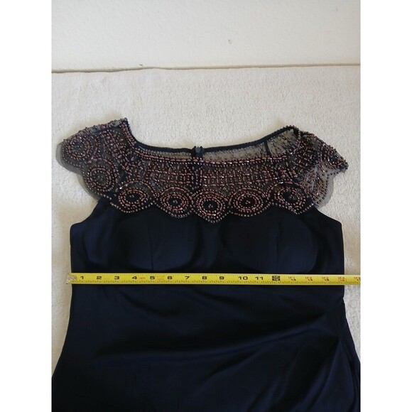 XSCAPE Womens Dress Dark Blue Navy part Riches beaded Zipper‎ Size 14 Cocktail - Picture 14 of 16